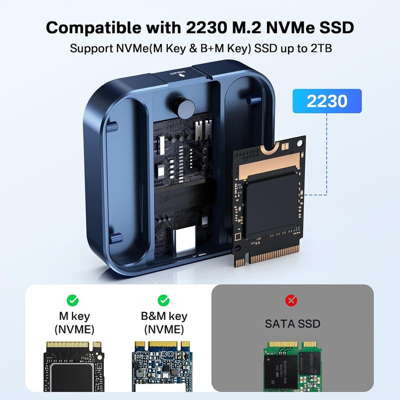 Acasis 2230 SSD Enclosure with Magnetic Suction for iPhone 15 Pro Max ProRes, 10Gbps USB C 3.2 Gen2, Aluminum M.2 NVMe SSD Enclosure Adapter, Support M-Key B+M Key UASP(UP to 2TB) - Image 3