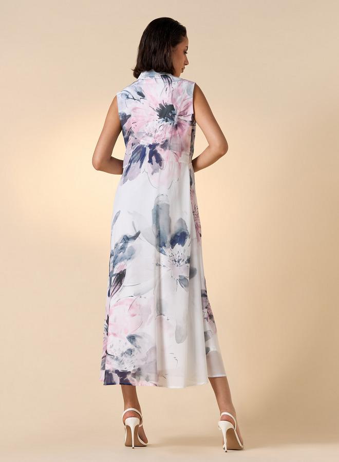 ايكونيك فستان ميدي دون أكمام بياقة عادية وطيات وطبعات من آيكونيك - Image 2