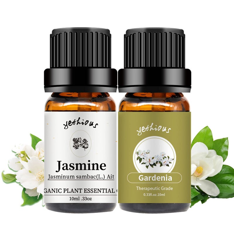 yethious Jasmine Gardenia Essential Oil Set 100% Pure Gardenia Fragance Oil Jasmine Aromatherapy Oils for Diffuser - 2 Pack 10ML - Image 1