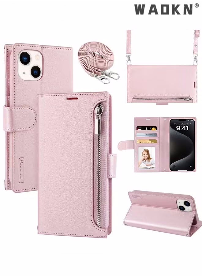 WAOKN - iPhone 15 Plus Case,Wallet Case Compatible with iPhone 15 Plus, Zipper Case with RFID Blocking Card Holder Slots, Flip PU Leather Phone Shell Shockproof Cover for iPhone 15 Plus 6.7 Inch - Image 1