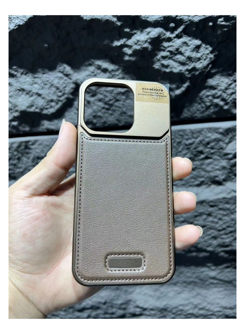 Aviation Aluminum Alloy Leather Case for iPhone 15 Pro Max, Slim Fit Metal Case, Lightweight Top-Grain Leather Phone Case, Magsafe Compatible, Built-in Fragrance Diffuser,grey - Image 1