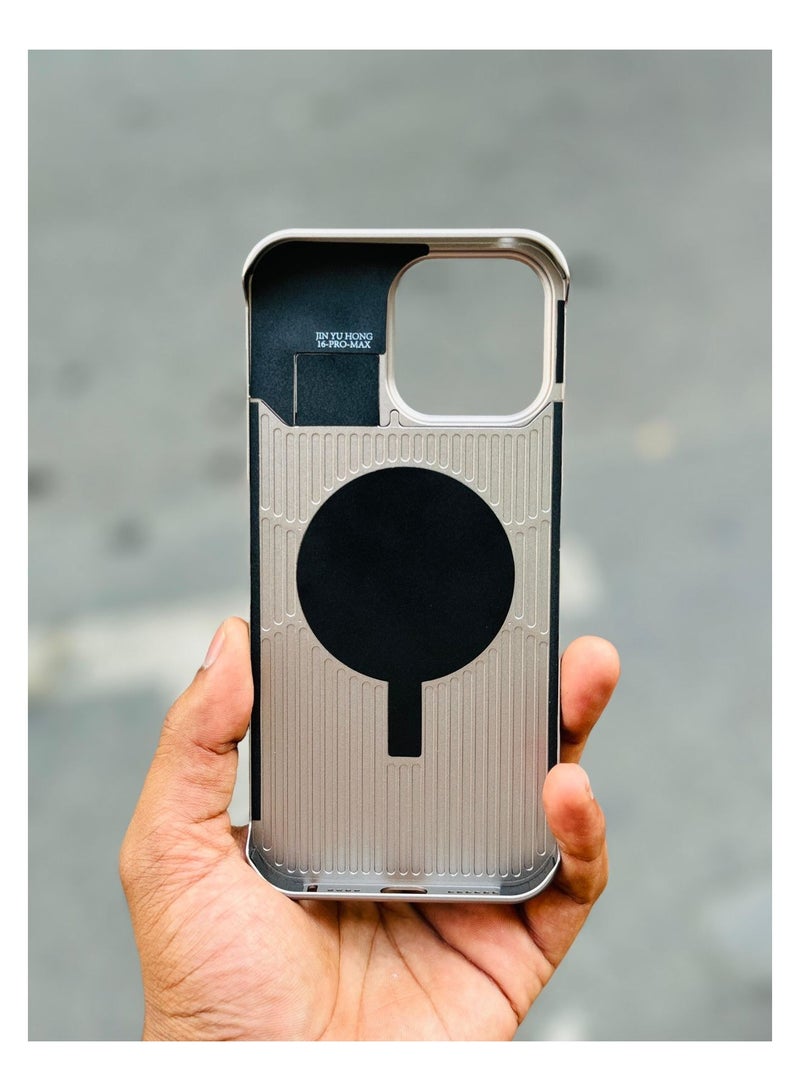 Aviation Aluminum Alloy Leather Case for iPhone 15 Pro Max, Slim Fit Metal Case, Lightweight Top-Grain Leather Phone Case, Magsafe Compatible, Built-in Fragrance Diffuser,grey - Image 2
