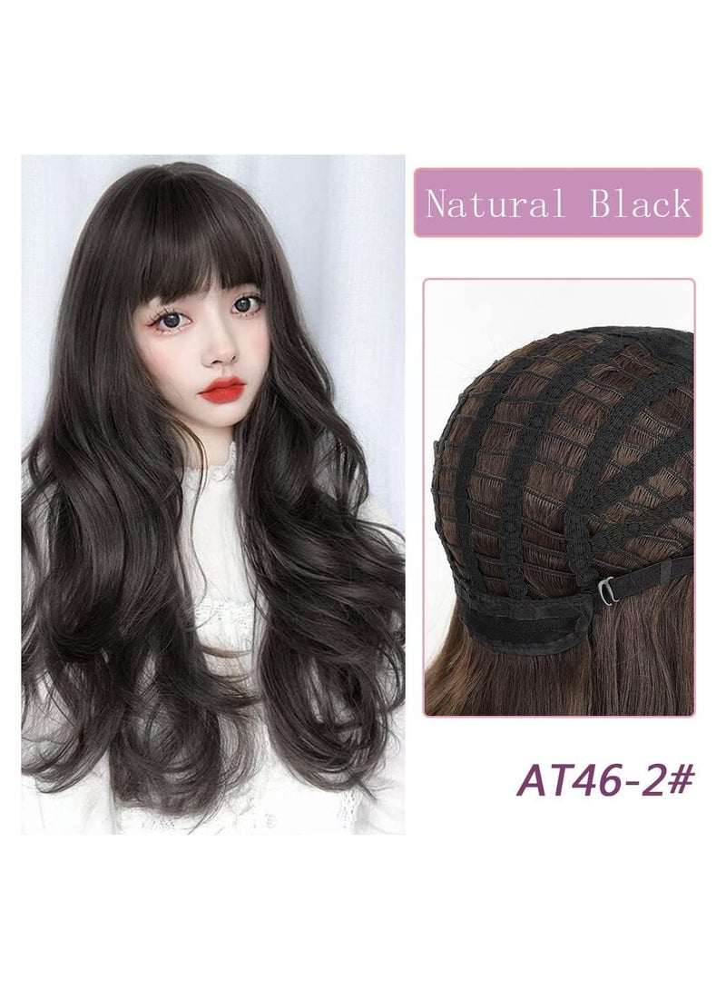 Estelle Hair Long Wavy Wig With Bangs High Synthetic Heat Resistant Wigs Curly Wavy Hair Wigs for Women Girls Beauty Fashion Natural Looking Curly Hair (long, loose curly black) - Image 2