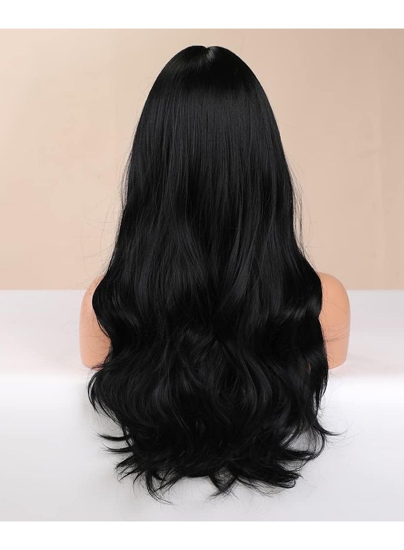 Estelle Hair Long Wavy Wig With Bangs High Synthetic Heat Resistant Wigs Curly Wavy Hair Wigs for Women Girls Beauty Fashion Natural Looking Curly Hair (long, loose curly black) - Image 4