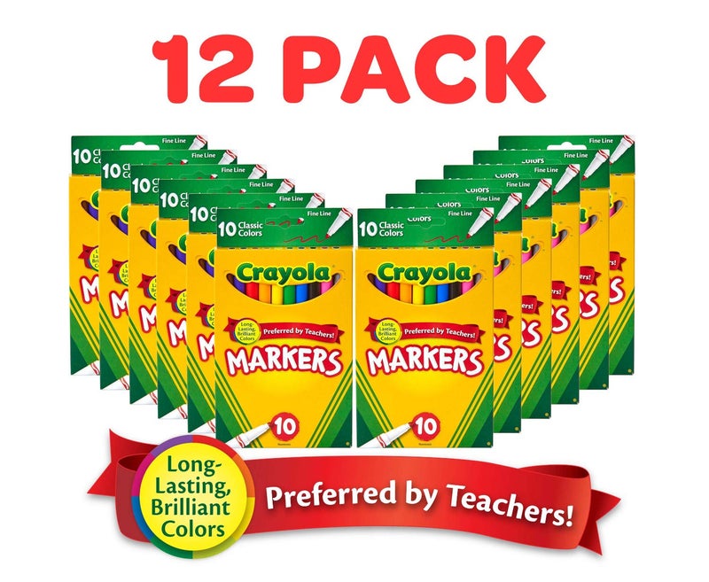 Crayola Fine Line Markers (12pk), Coloring Markers for Kids, Back to School Supplies, Teacher Classroom Must Have, 10 Colors, 3+ - Image 2