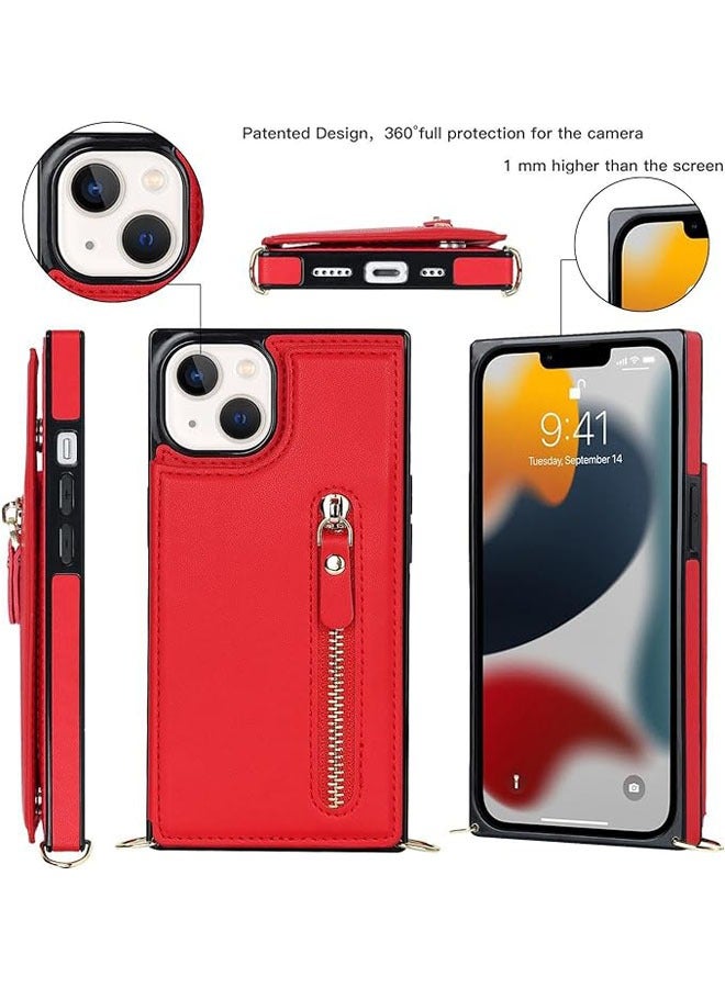 general For iPhone 15 Pro , iPhone 15 Plus, iPhone 15 Promax Leather Case with Card Slot and Coin Clip Holder, Slant Back Flap, Double Buckle Zipper Case with Lanyard for Women, Girls - Image 5