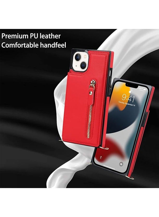 general For iPhone 15 Pro , iPhone 15 Plus, iPhone 15 Promax Leather Case with Card Slot and Coin Clip Holder, Slant Back Flap, Double Buckle Zipper Case with Lanyard for Women, Girls - Image 2