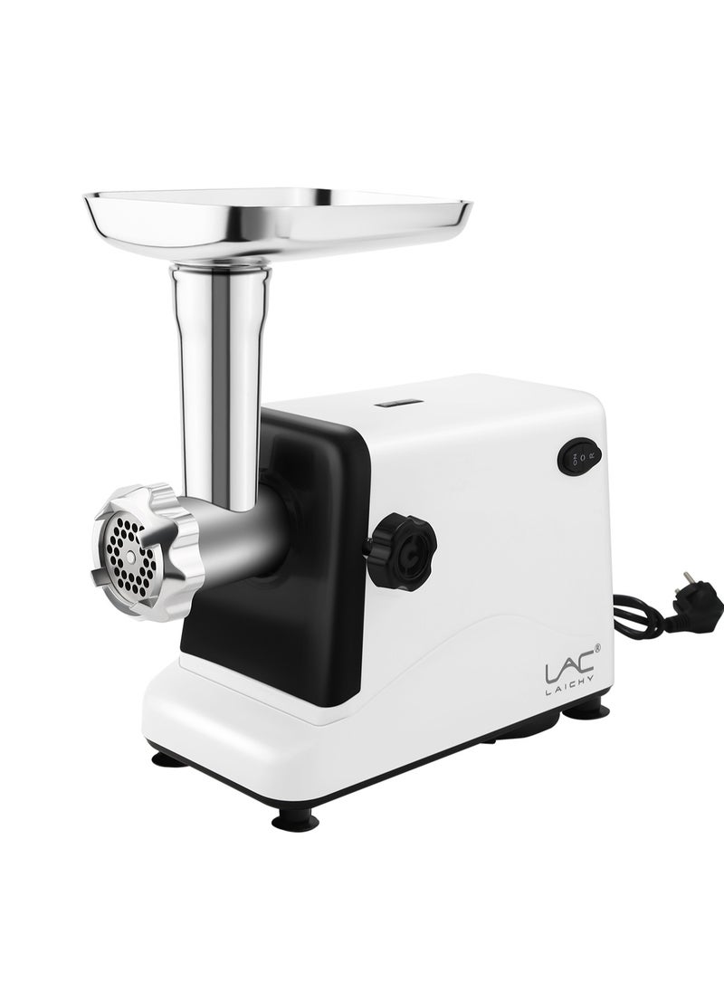 LAC LAICHY Meat Grinder, Electric Meat Mincer, Reverse Function Metal Cutting Plates, Accessories, Metal Gears, Stainless Steel Blade 350 W,L-3301 White  - Image 1