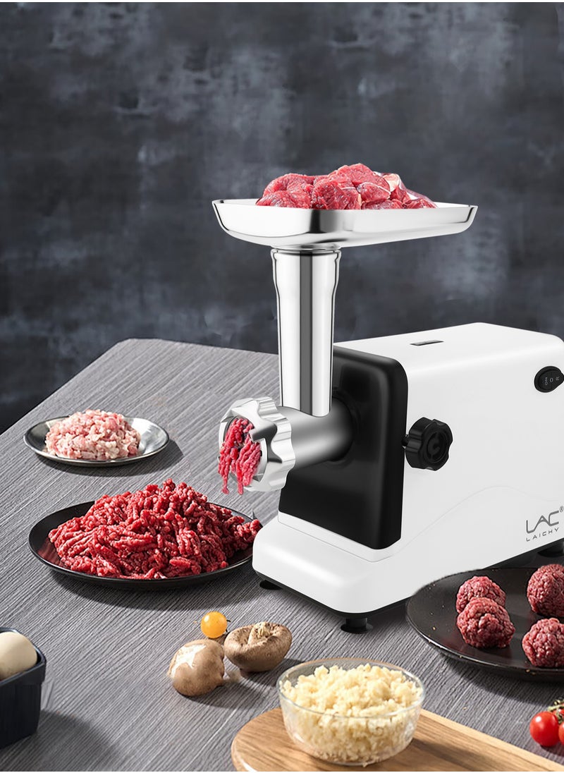 LAC LAICHY Meat Grinder, Electric Meat Mincer, Reverse Function Metal Cutting Plates, Accessories, Metal Gears, Stainless Steel Blade 350 W,L-3301 White  - Image 4