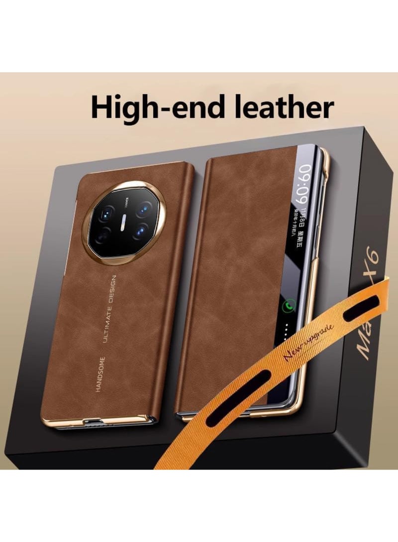 Aookay Case Compatible with Huawei Mate X6 Case, Luxury Leather Smart Window Fold Case with Flip-Free Answering, Camera Lens Protection Cover with Auto Wake/Sleep (Black) - Image 2