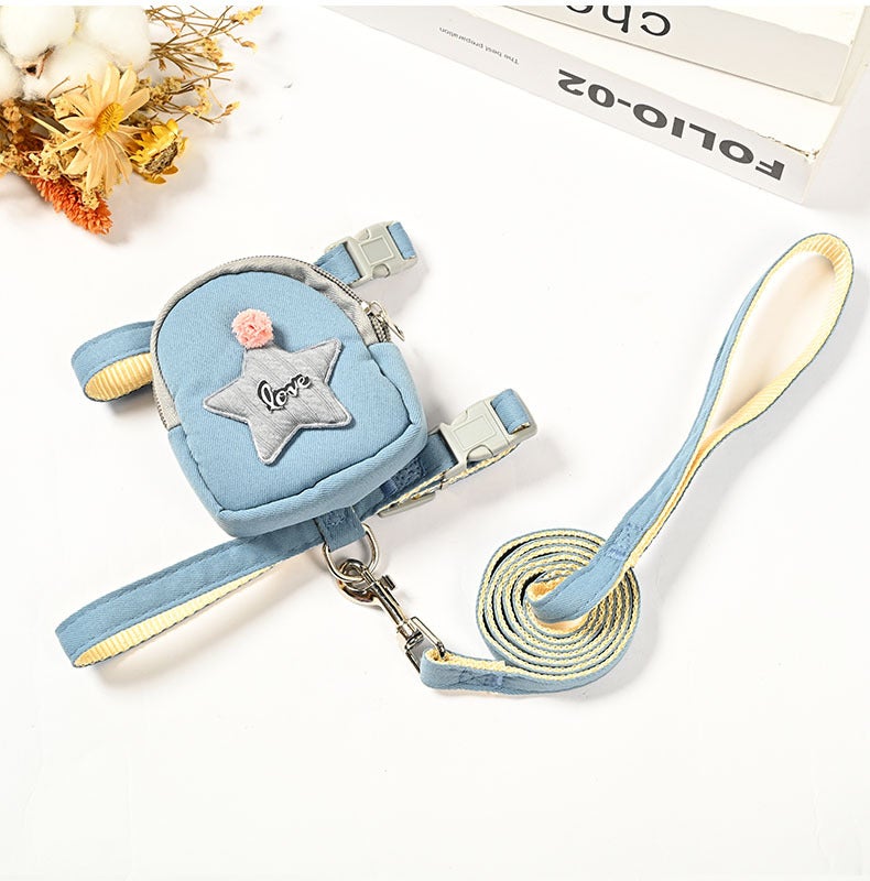 Generic Dog traction rope anti-break free cat walking rope dog rope cat pet backpack chest strap adjustable factory direct sales sky blue