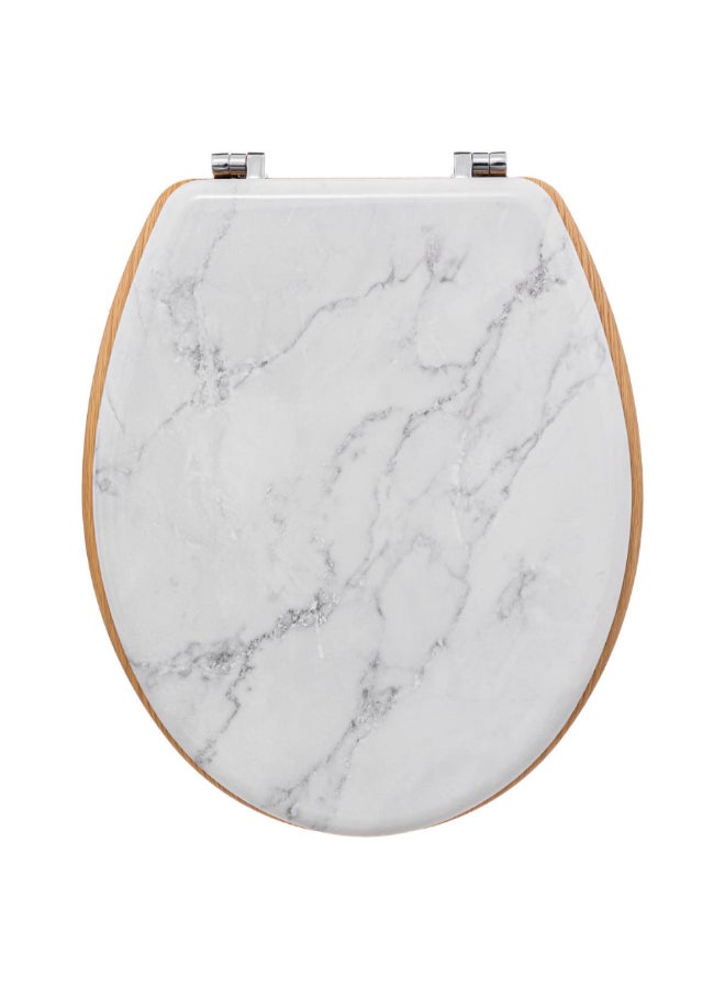 Five Simply Smart Lea Marble Effect Wooden Toilet Seat White and Brown 5.3 x 36 x 42.5 cm 174791 - Image 1