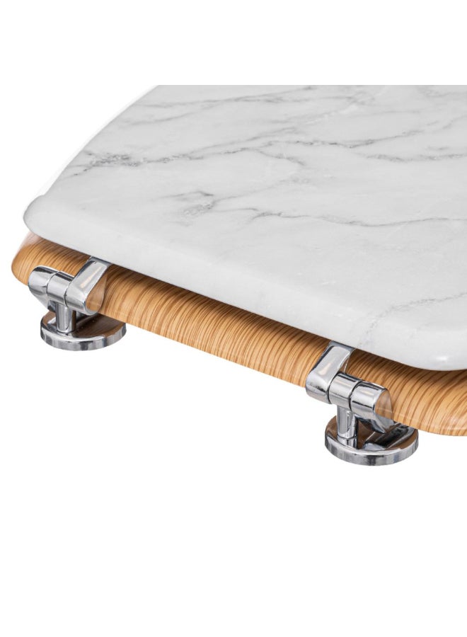 Five Simply Smart Lea Marble Effect Wooden Toilet Seat White and Brown 5.3 x 36 x 42.5 cm 174791 - Image 4