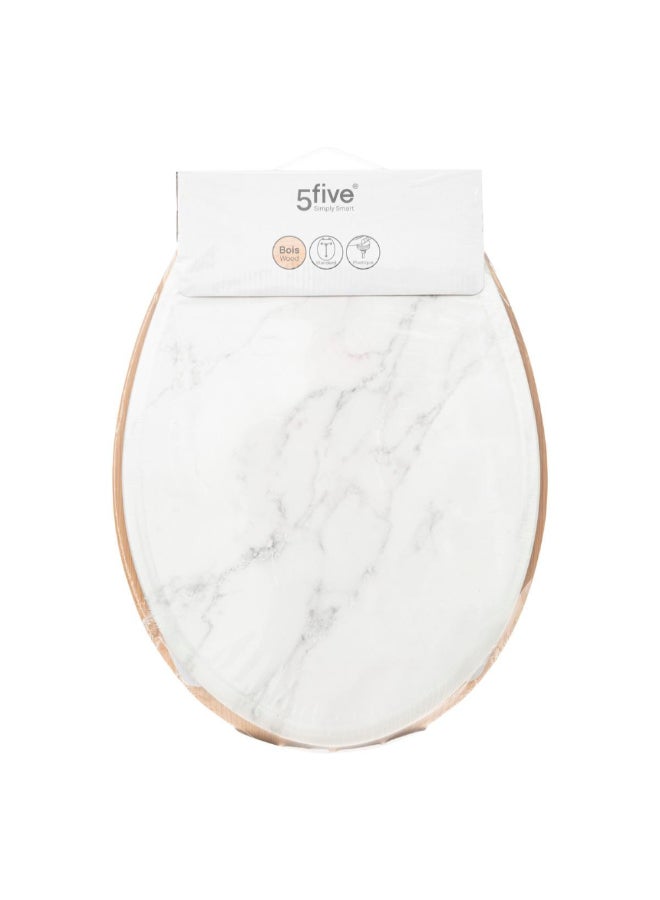 Five Simply Smart Lea Marble Effect Wooden Toilet Seat White and Brown 5.3 x 36 x 42.5 cm 174791 - Image 2