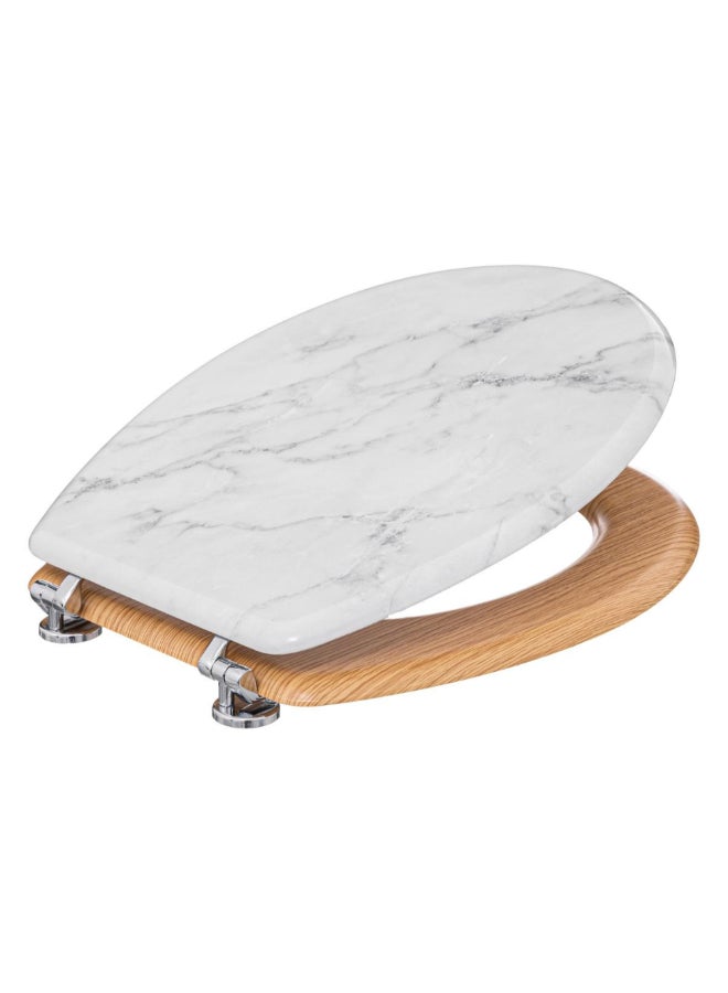 Five Simply Smart Lea Marble Effect Wooden Toilet Seat White and Brown 5.3 x 36 x 42.5 cm 174791 - Image 3
