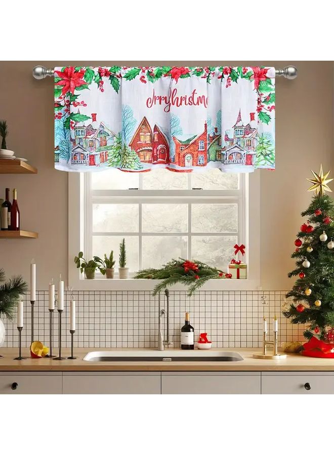 Red Festive Christmas Blackout Curtain 51x18in Rod Pocket Kitchen Decor - Image 1