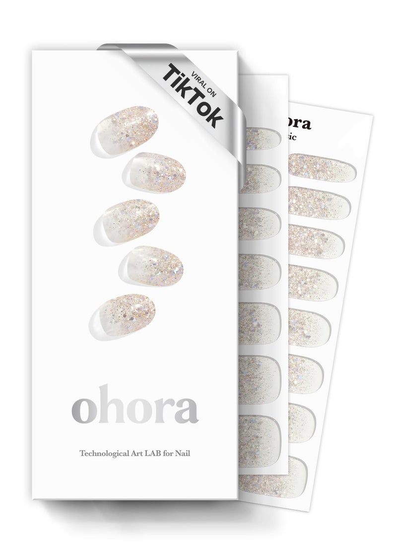 ohora Semi Cured Gel Nail Strips (N Sparkle Glam) - Nude, Glitter, Works with Any UV/LED Lamps, Salon-Quality, Long Lasting, Easy to Apply & Remove - Includes 2 Prep Pads, Nail File & Wooden Stick - Image 1