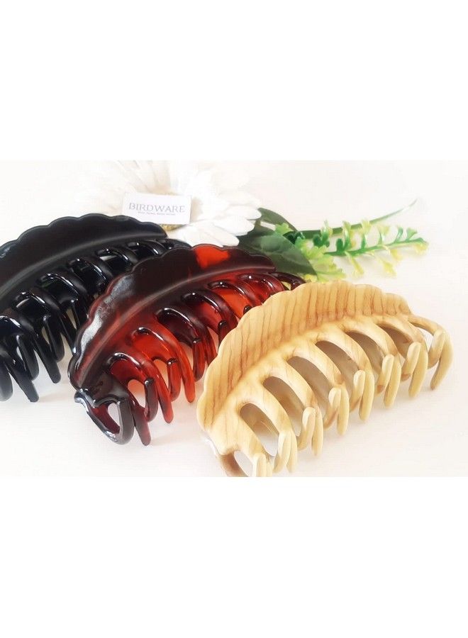 BIRDWARE Big Size Hair Clips Clutchers For Women Daily Use Imported Acrylic Material Stone Butterfly Hair Clips For Women (Pack Of 3 Pc Black Shell & Wooden Colour) ; Hair Clutchers - Image 5