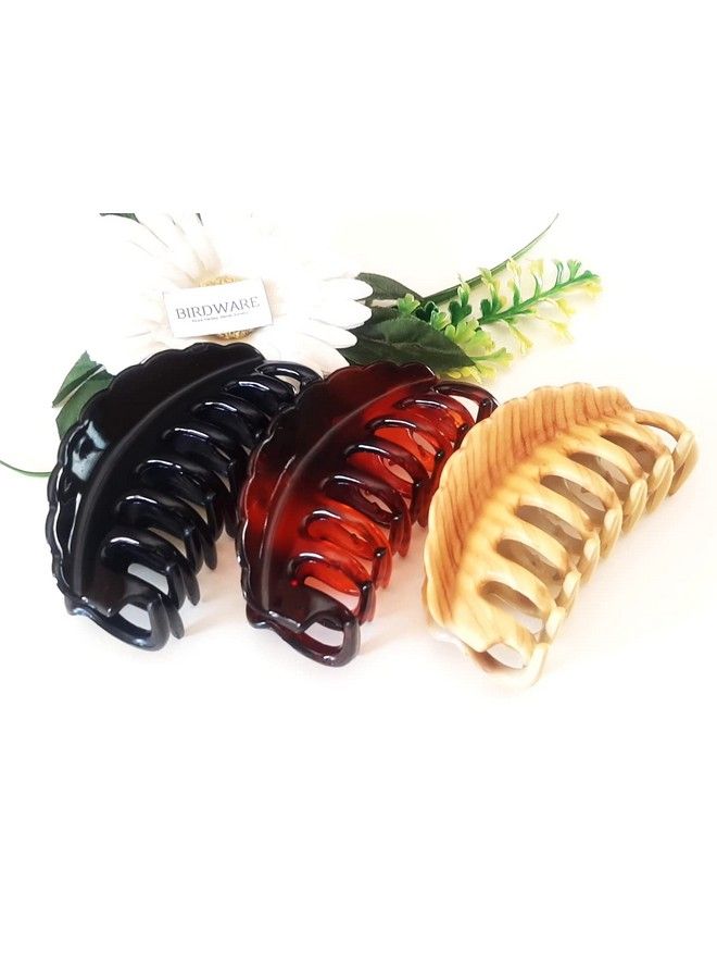 BIRDWARE Big Size Hair Clips Clutchers For Women Daily Use Imported Acrylic Material Stone Butterfly Hair Clips For Women (Pack Of 3 Pc Black Shell & Wooden Colour) ; Hair Clutchers - Image 2