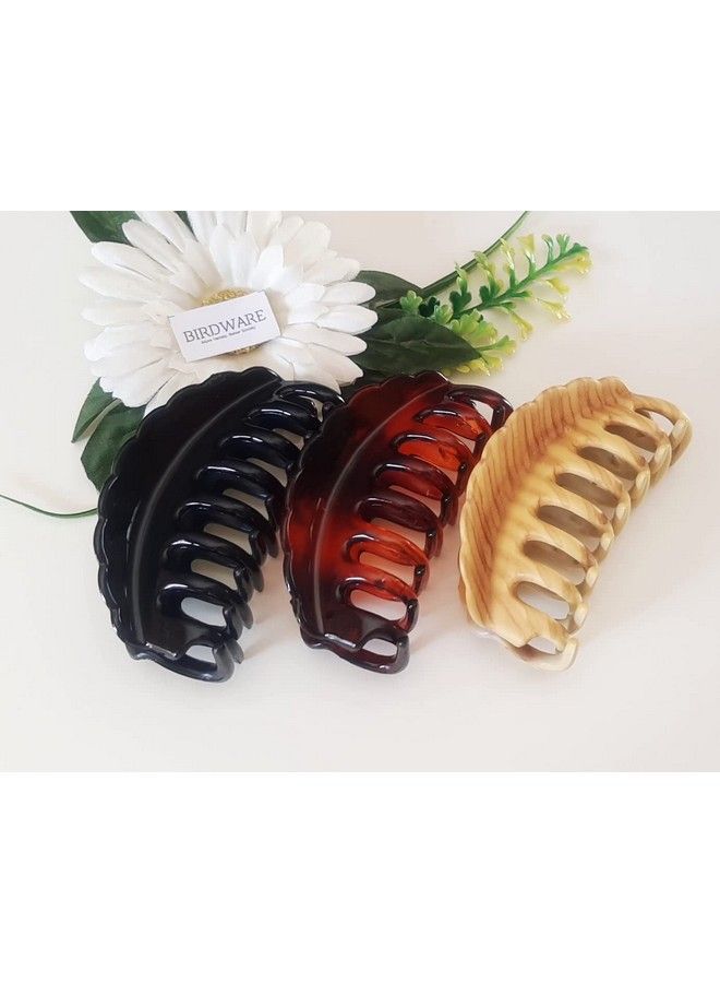 BIRDWARE Big Size Hair Clips Clutchers For Women Daily Use Imported Acrylic Material Stone Butterfly Hair Clips For Women (Pack Of 3 Pc Black Shell & Wooden Colour) ; Hair Clutchers - Image 4