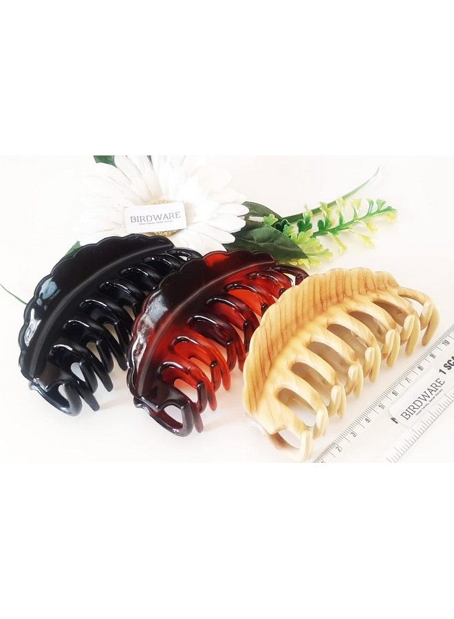 BIRDWARE Big Size Hair Clips Clutchers For Women Daily Use Imported Acrylic Material Stone Butterfly Hair Clips For Women (Pack Of 3 Pc Black Shell & Wooden Colour) ; Hair Clutchers - Image 3
