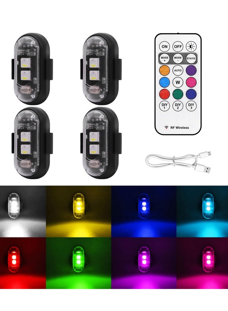 عام 4 قطع أضواء LED لاسلكية مع جهاز تحكم عن بعد، 8 ألوان شحن USB مضادة للماء ومضادة للتصادمات وأضواء تحذير للطوارئ لسيارة دراجة نارية بدون طيار ودراجة طائرة - Image 1