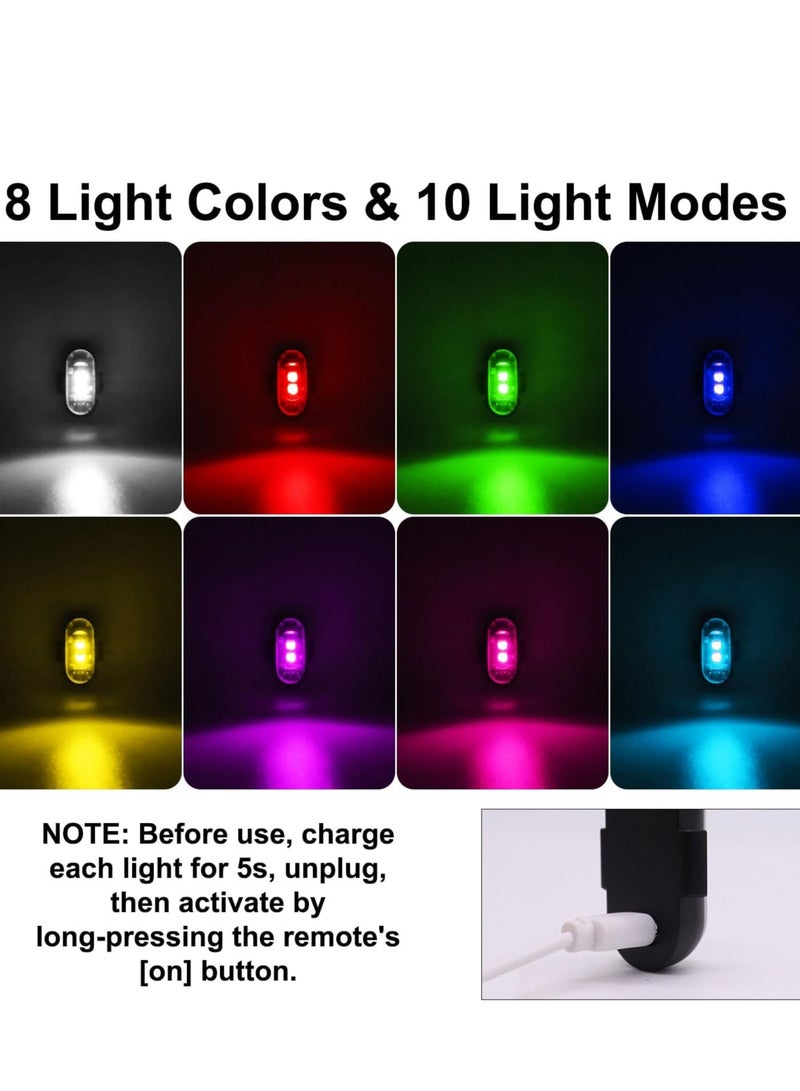 عام 4 قطع أضواء LED لاسلكية مع جهاز تحكم عن بعد، 8 ألوان شحن USB مضادة للماء ومضادة للتصادمات وأضواء تحذير للطوارئ لسيارة دراجة نارية بدون طيار ودراجة طائرة - Image 2