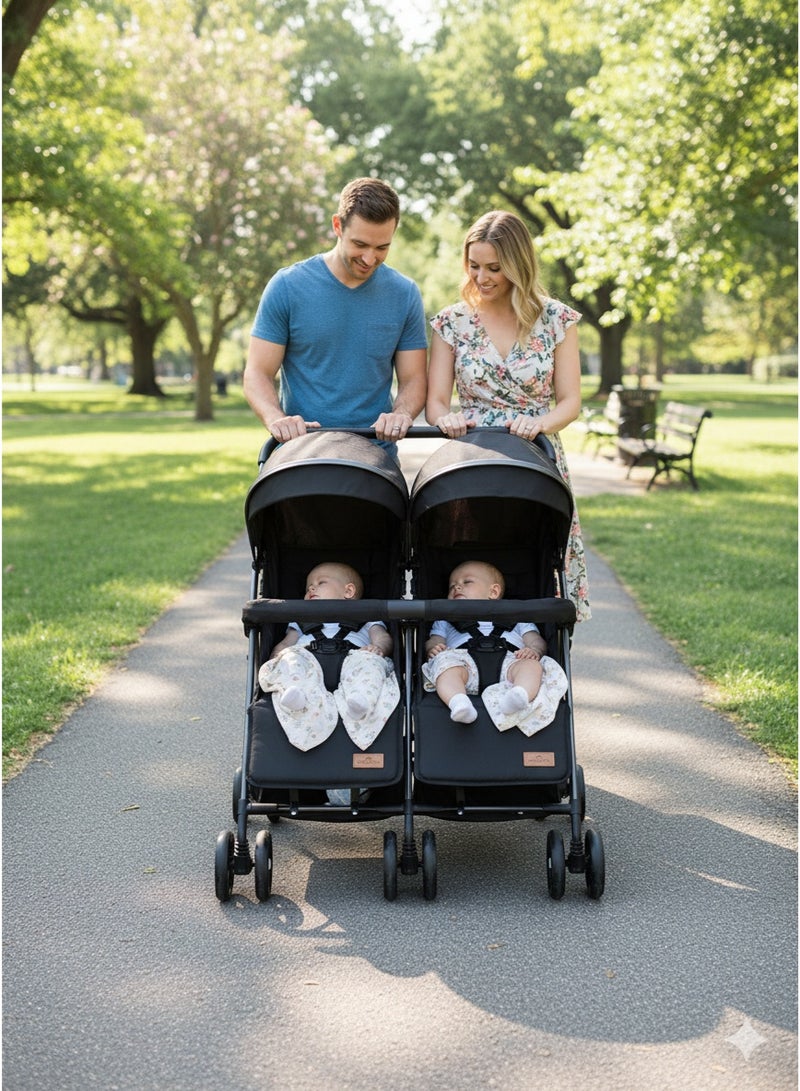 ما بيبي عربة أطفال مزدوجة ، جنبا إلى جنب عربة أطفال مزدوجة ضوء ، سهلة طي عربة السفر مع سلة تخزين ، من الولادة إلى 24 شهرًا - Image 2