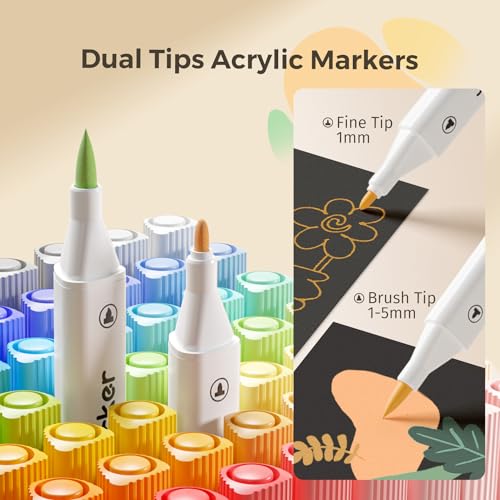 ENMY Dual Tip Acrylic Paint Markers, 48 Colors Acrylic Paint Marker Pens with Portable Case, Acrylic Art Markers for Art & Craft Supplies for Glass, Pottery, Ceramic, Rock, Canvas, DIY Art Supplies - Image 4