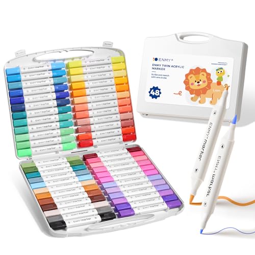 ENMY Dual Tip Acrylic Paint Markers, 48 Colors Acrylic Paint Marker Pens with Portable Case, Acrylic Art Markers for Art & Craft Supplies for Glass, Pottery, Ceramic, Rock, Canvas, DIY Art Supplies - Image 1