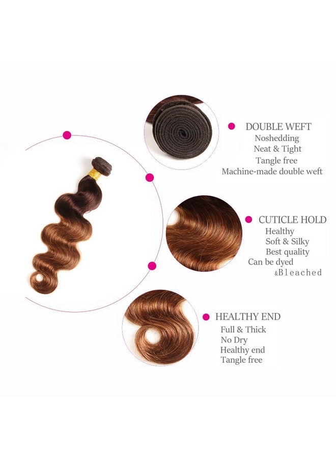 FASHION VILA Ombre Human Hair Bundle Body Wave Brazilian Virgin Hair One Bundle Human Hair Weave 2 Tone Ombre Color Body Wave Human Hair Extensions T4/30 Medium Brown/Medium Auburn(28 Inch) - Image 2