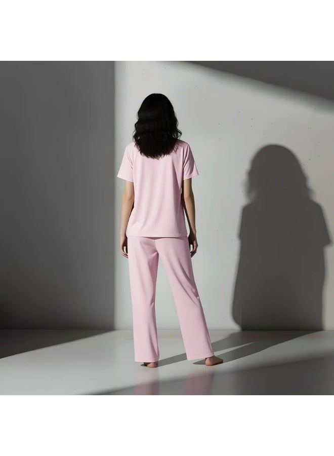 Silk N Love Pack of 2 – T-Shirt Top + Trouser Pant – Pink Quiet Printed PJ Set for Ladies Women Girls Nightwear Sleepwear Loungewear Pyjama Set - Image 3