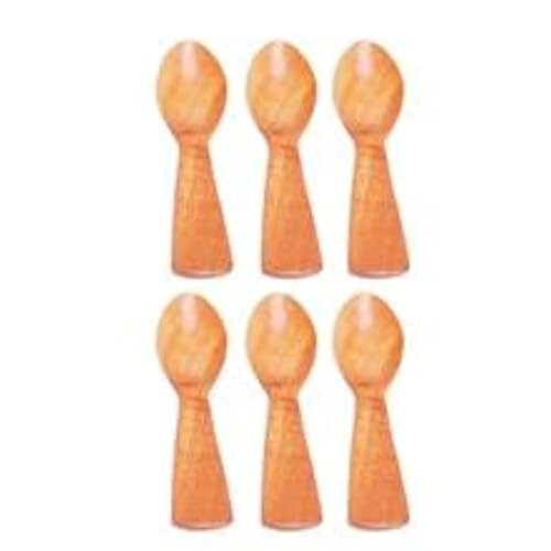 looms & weaves - Neem Wood Masala Spoon - Set of 6 for Small Containers - for Tea, Coffee, Sugar & Spices - Image 1
