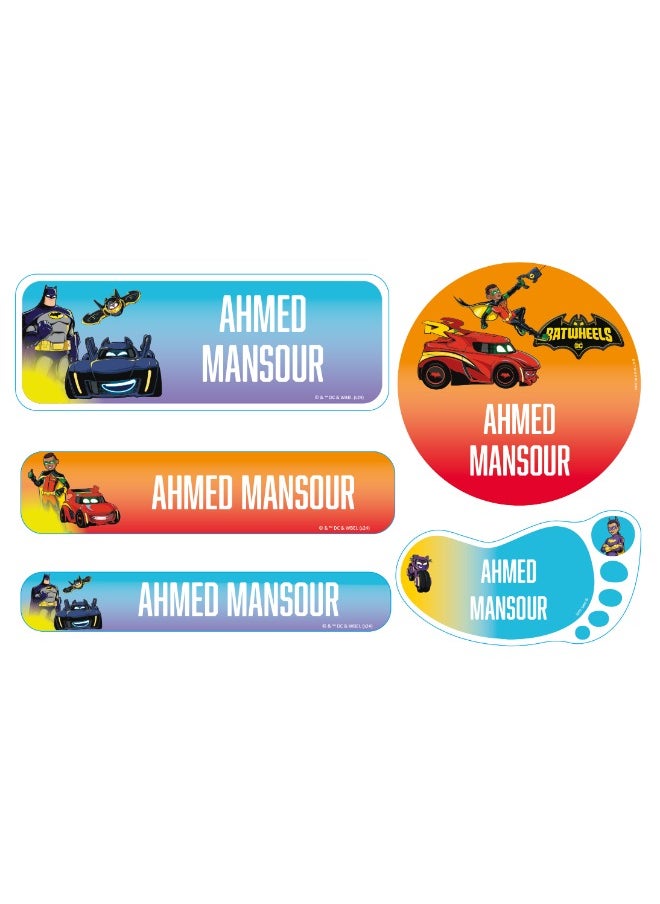 Essmak Batman Personalized Waterproof Name Labels for Kids – Set of 74 Custom Stickers for School Supplies, Lunch Boxes, Clothes and Toys  - Image 1