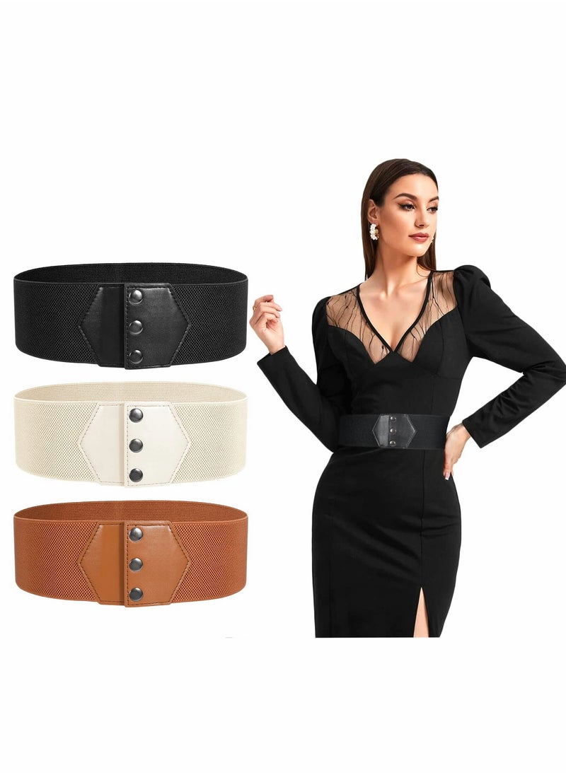 Excefore 3 Pack Women Wide Elastic Waist Belt Vintage Stretchy Waistband for Ladies Dresses  - Image 1