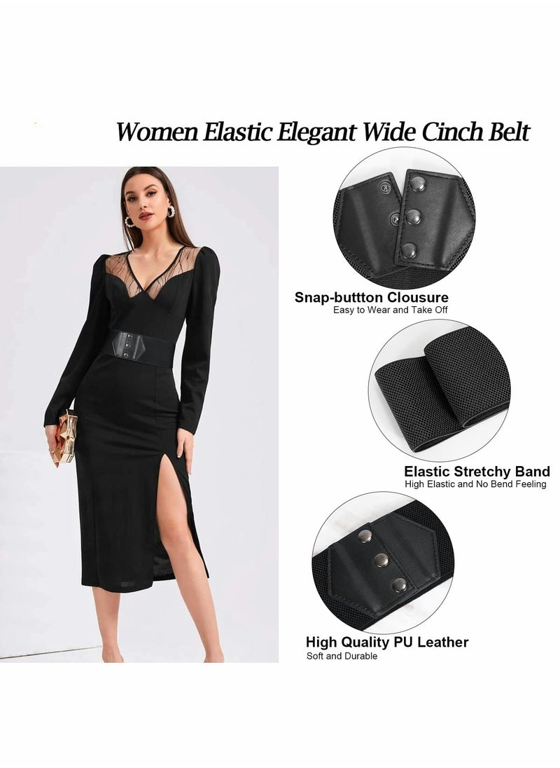 Excefore 3 Pack Women Wide Elastic Waist Belt Vintage Stretchy Waistband for Ladies Dresses  - Image 5