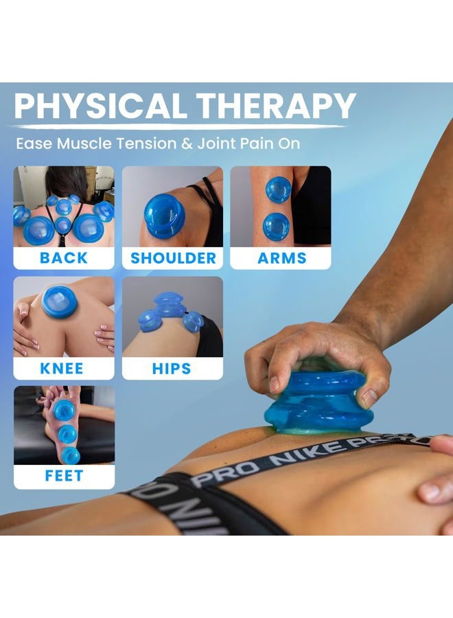 Lure Essentials مجموعة علاج الحجامة السيليكونية الاحترافية - أكواب الحجامة للتدليك - مجموعة 4 أكواب للتدليك، تحرير الأنسجة العضلية، تقليل السيلوليت (أزرق لوري)  - Image 2