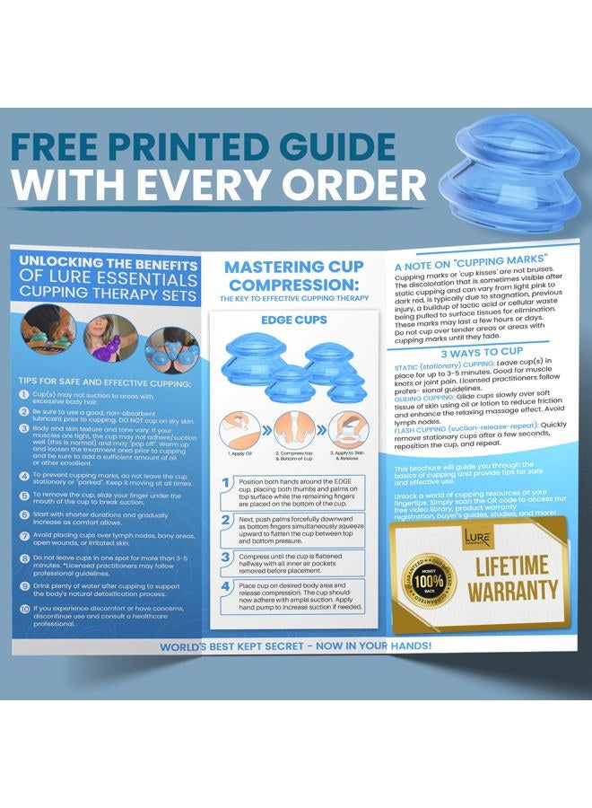 Lure Essentials مجموعة علاج الحجامة السيليكونية الاحترافية - أكواب الحجامة للتدليك - مجموعة 4 أكواب للتدليك، تحرير الأنسجة العضلية، تقليل السيلوليت (أزرق لوري)  - Image 4