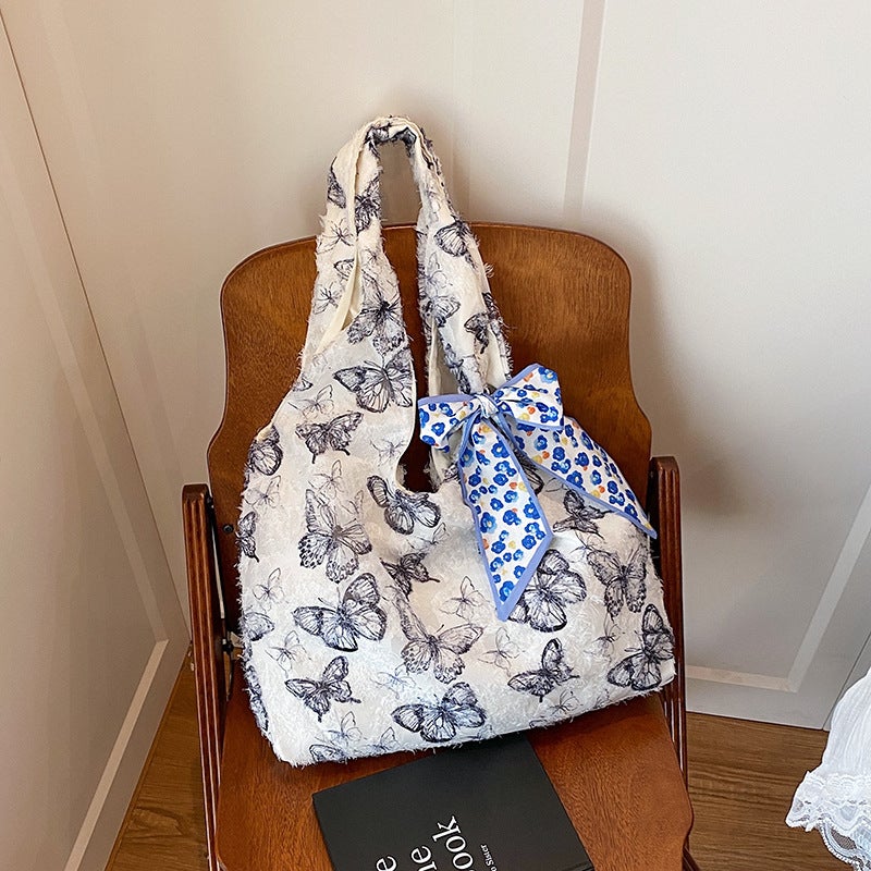 Summer Super Popular Butterfly Embroidered Tote Bag 202 New Women'S Shoulder Bag Fashionable Casual Commuter Bag Shopping Bag - Image 2