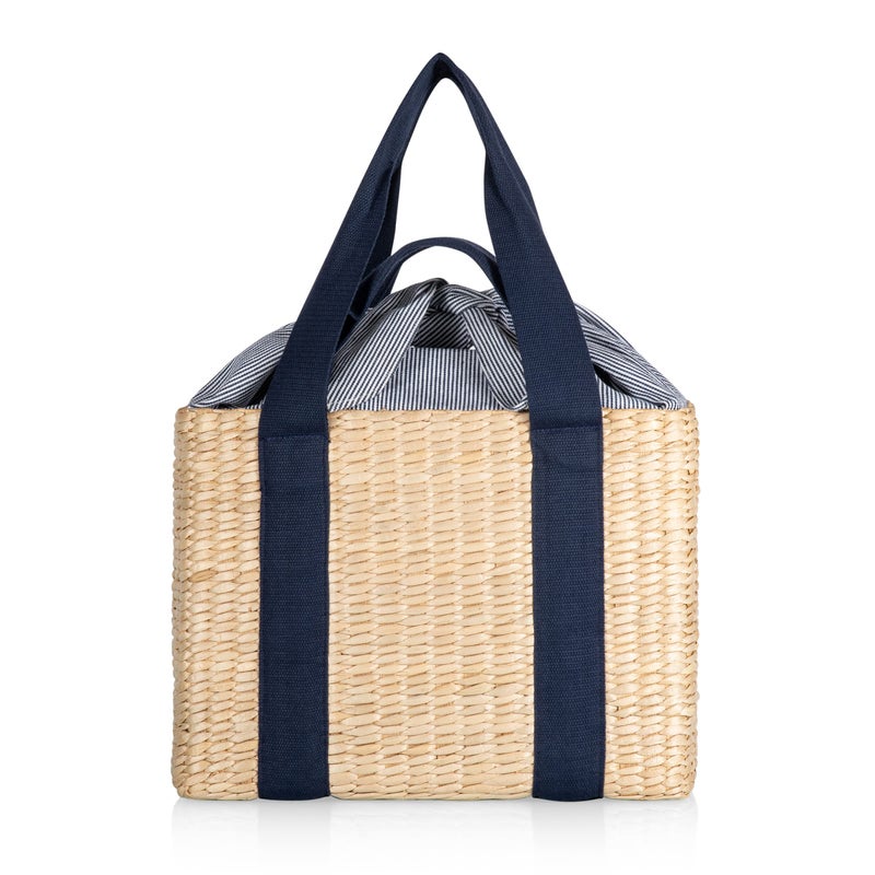 Picnic TIME Parisian Picnic Basket Insulated Seagrass Picnic Basket Waterproof Stylish Perfect for Picnics Beach Office Lunches Dinner Parties and Gifts Beige with Navy Blue Accents - Image 2
