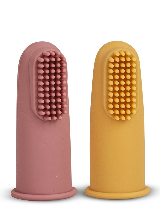 BAYBEE Silicon Baby Finger Toothbrush with Super Soft Bristles Food Grade BPA Free Massaging Gum Gentle Oral Cleaning Teeth &Tongue Brush for Toddlers, Kids & Infants 3 Months + (Pink Yellow) - Image 1