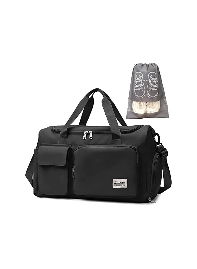 vesus Gym Bag Waterproof Travel Duffle Bag Carry On Weekender Bag with Shoe Compartment & Wet Pocket, Training Handbag Yoga Bag Gym Tote Bag for Travel, Workout, Sport (Black) - Image 2