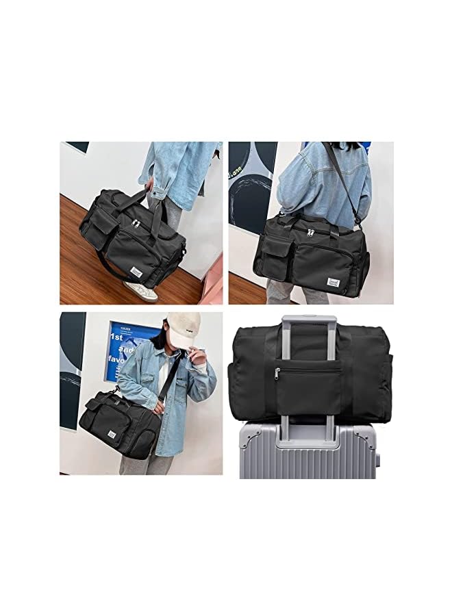 vesus Gym Bag Waterproof Travel Duffle Bag Carry On Weekender Bag with Shoe Compartment & Wet Pocket, Training Handbag Yoga Bag Gym Tote Bag for Travel, Workout, Sport (Black) - Image 3