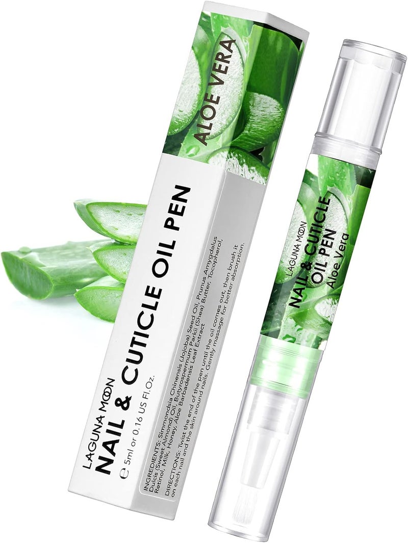 Lagunamoon Cuticle Oil Pen for Nail Care 5ml Nail Oil Pen with Natural Ingredients to Moisturize and Nourish Dry Nails and Cuticles Cuticle Oil to Prevent Nail Cracking and Hangnails Aloe Vera