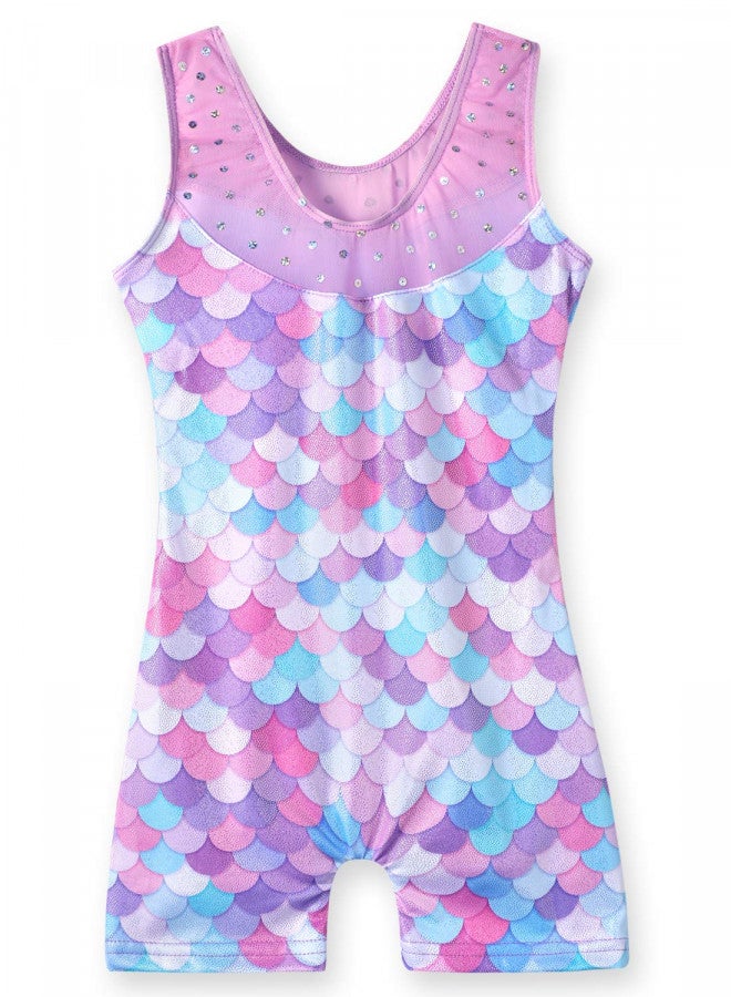 Belovance Leotards for Girls Gymnastics Unicorn Athletic Dance Wear Shiny Rainbow Blue Hotpink (Mermaid Purple, 6-7 Years) - Image 1
