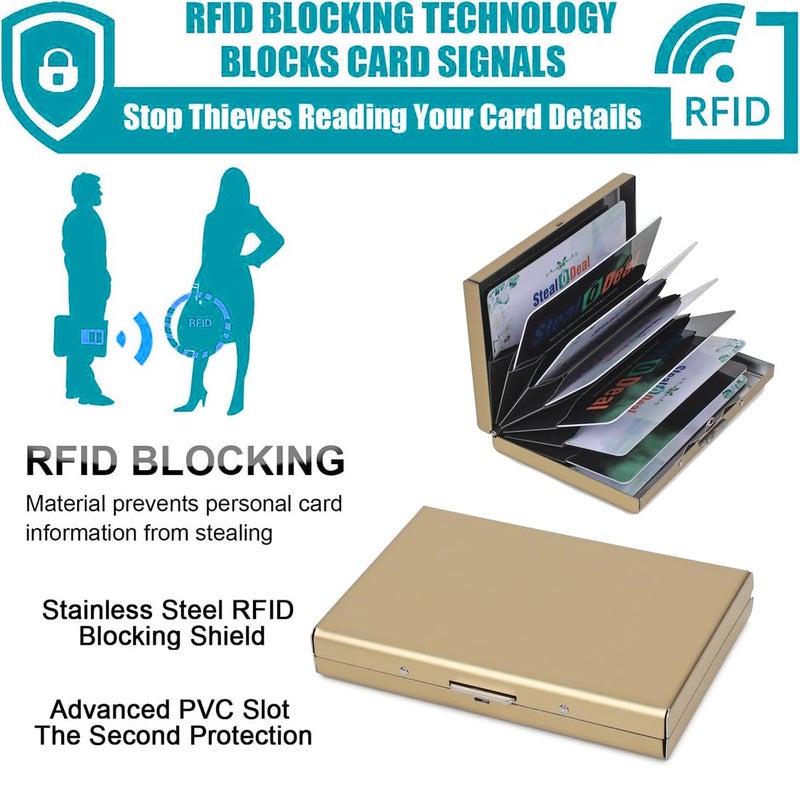 Stealodeal Gold RFID Blocking Stainless Steel ATM/Credit/Debit for Men & Women 8 Slots Card Holder (8 Slots (Gold)) - Image 5