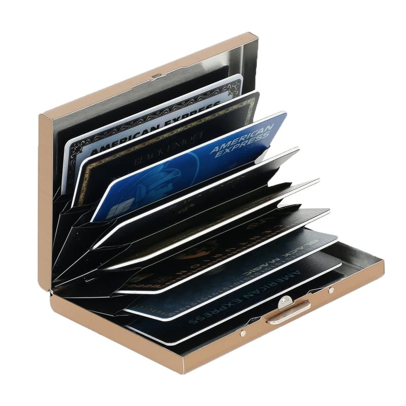 Stealodeal Gold RFID Blocking Stainless Steel ATM/Credit/Debit for Men & Women 8 Slots Card Holder (8 Slots (Gold)) - Image 2