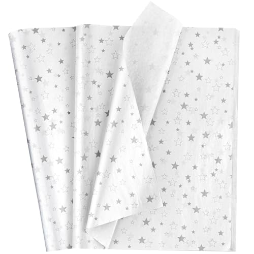 White and Silver Tissue Paper Sheet Gift Wrapping Topeedy 50 sheets 3550cm Silver Star Tissue Paper For Packing Christmas Thanksgiving Day Present Weeding Birthday Gift Boxes or DIY Art Craftsstar
