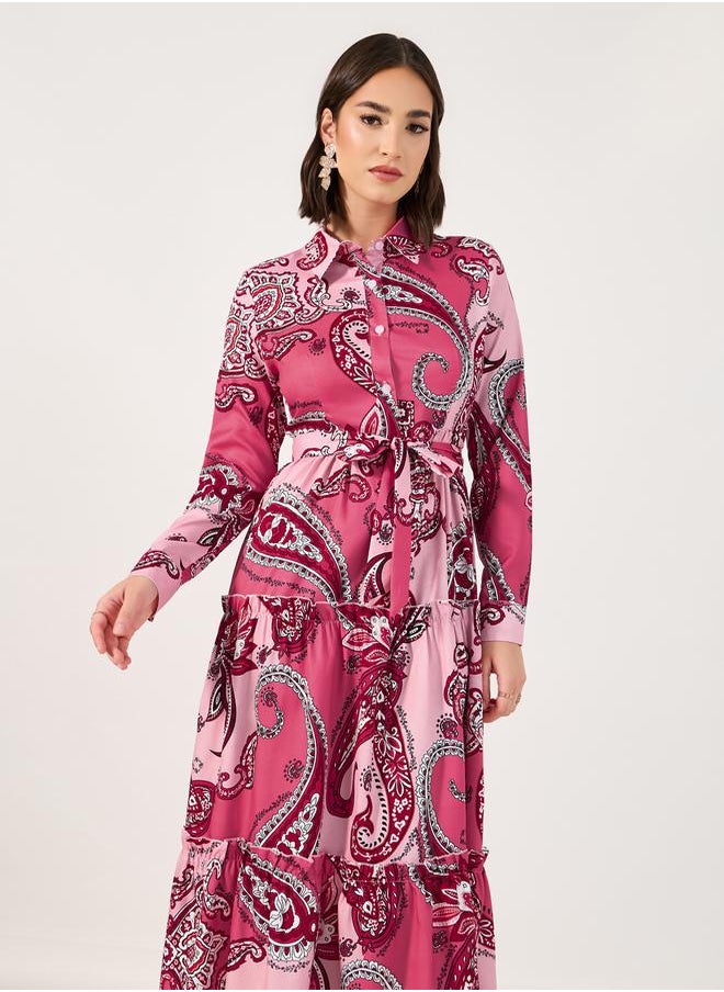 Styli Paisley Print Collared Tiered Midi Dress  - Image 2