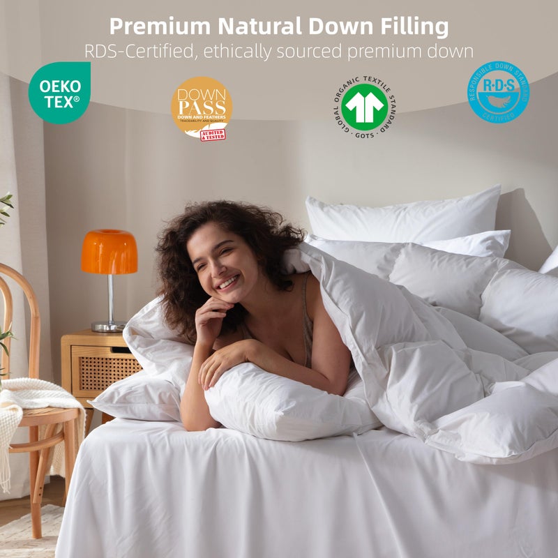 WENERSI Goose Feather Down Comforter California King Size,100% Organic Cotton Duvet Insert,All-Season Luxury Duvet Insert with Baffle Box Design, 750+Fill Power Hotel Collection Bedding Comforter - Image 3